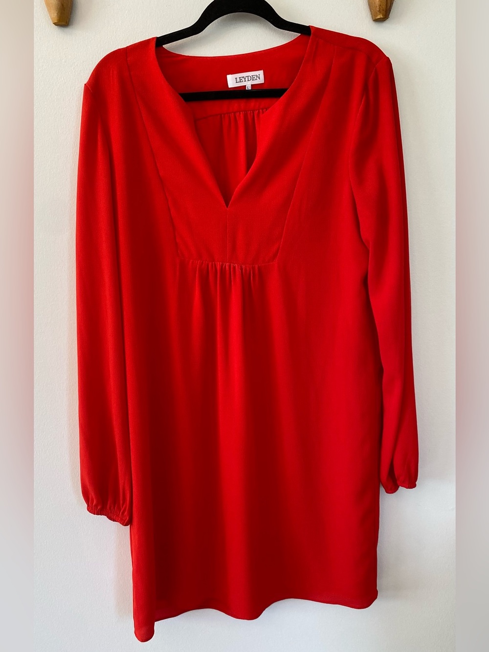 Leyden Bright Red V-Neck Long Sleeve Dress